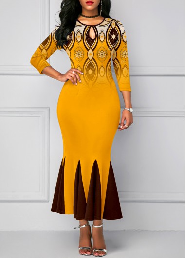 ROTITA Mermaid Tribal Print Ginger Round Neck Bodycon Dress