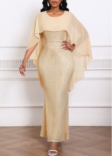 ROTITA Sequin Beige Scoop Neck Bodycon Dress