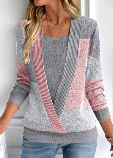 ROTITA Fake 2in1 Dark Grey Square Neck Long Sleeve Sweatshirt