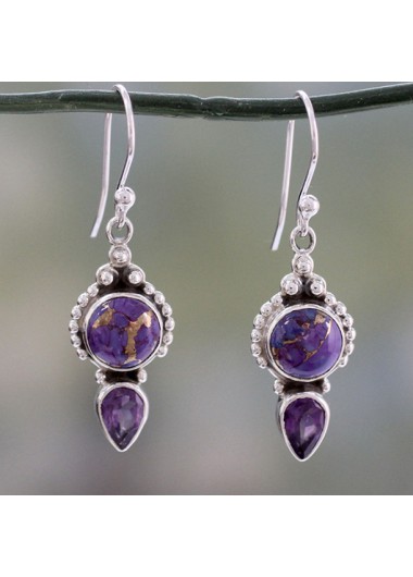 Purple Hot Drilling Alloy Detail Earrings
