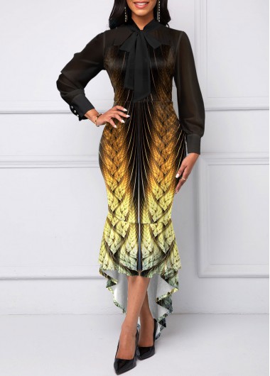 ROTITA Mermaid Tribal Print Black High Low Bodycon Dress
