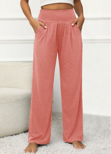 Pocket Elastic Waist Dusty Pink High Waisted Pants