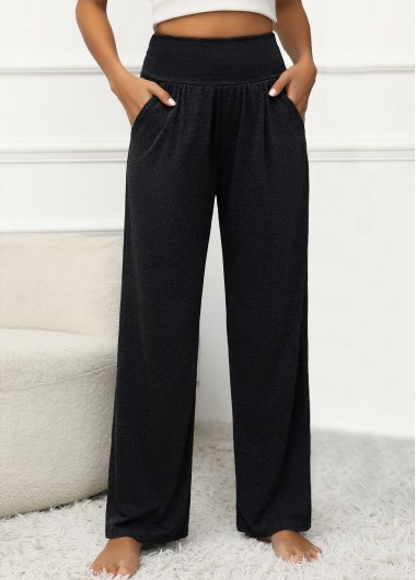 Pocket Elastic Waist Black High Waisted Pants