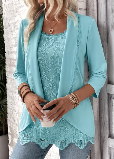 ROTITA Lace Mint Green Square Neck 3/4 Sleeve T Shirt