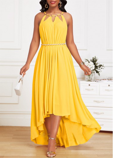 ROTITA Circular Ring High Low A Line Yellow Strappy Dress