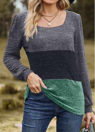 Patchwork Dark Grey Marl Square Neck T Shirt
