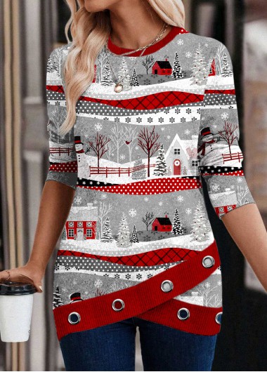 ROTITA Cross Hem Red Round Neck Sweatshirt