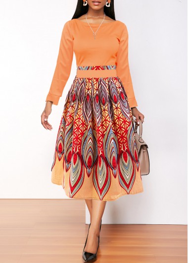 ROTITA Patchwork Tribal Print Dusty Pink Boat Neck Dress