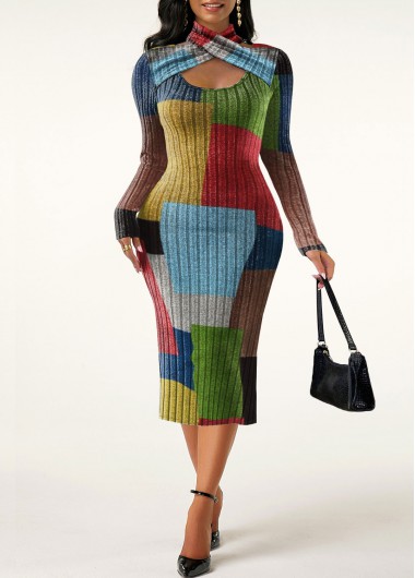 ROTITA Halter Criss Cross Rainbow Color Bodycon Dress