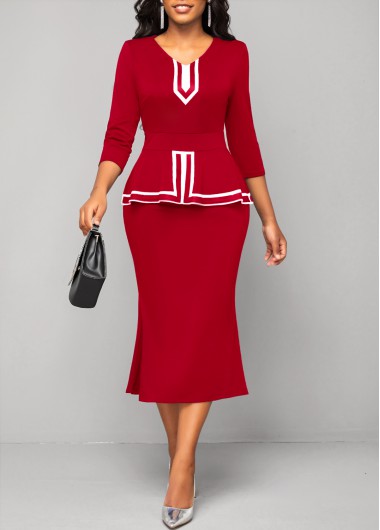 ROTITA Red Striped V Neck Bodycon Dress