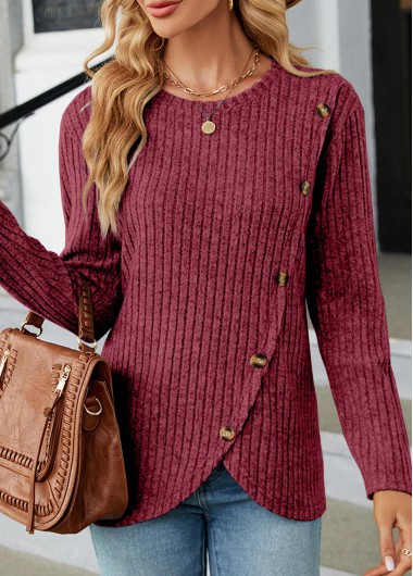 Deep Red Long Sleeve Split T Shirt