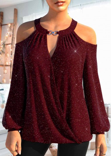 ROTITA Cut Out Wine Red Round Neck T Shirt
