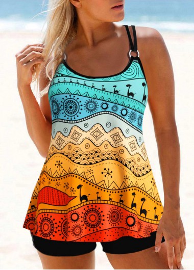 ROTITA Circular Ring Multi Color Tribal Print Tankini Set