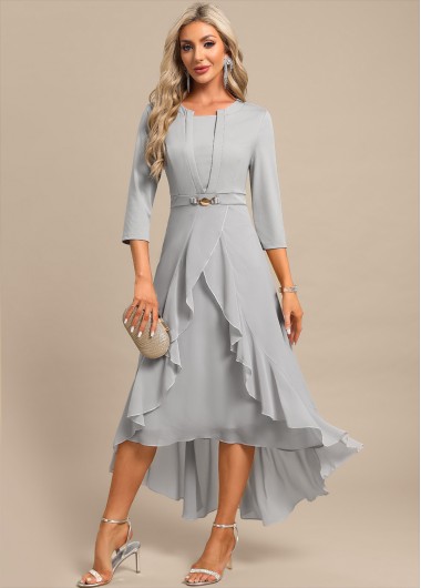 ROTITA Fake 2in1 Light Grey High Low Split Neck Dress