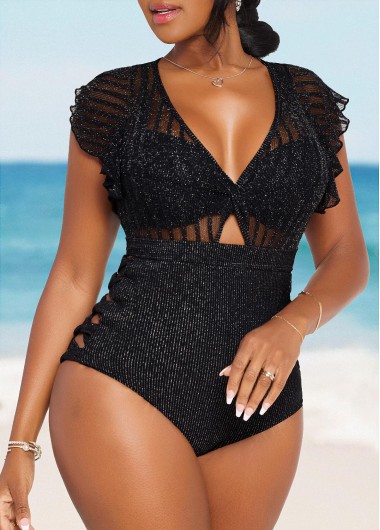 ROTITA Shinning Mesh Black One Piece Swimwear