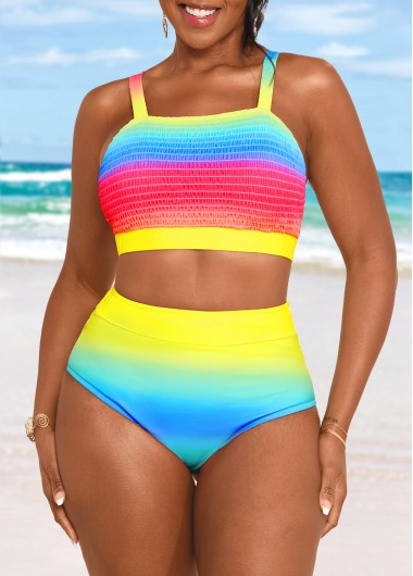 ROTITA Smocked Multi Color Ombre Bikini Set