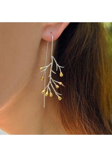 Silvery White Alloy Branch Plants Earrings