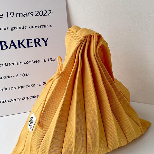 Pleated Solid Color Woven Handbag YELLOW-SMALL SIZE SkuCY-!115248MaterialPolyester