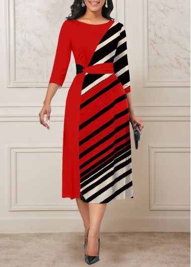 ROTITA Patchwork Striped Black Boat Neck Dress