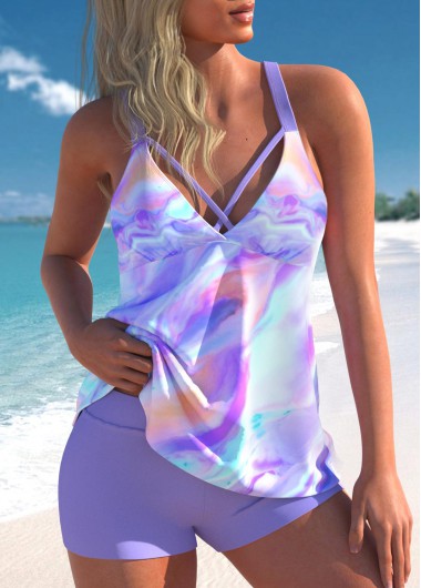 ROTITA Criss Cross Light Purple Ombre Mid Waisted Tankini Set