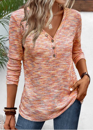 ROTITA Multi Color V Neck Long Sleeve T Shirt