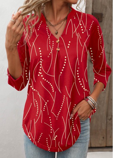 ROTITA Black Friday Hot Stamping Geometric Print Red T Shirt