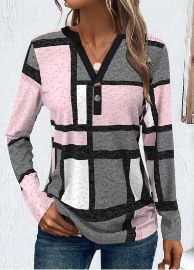 ROTITA Button Geometric Print Dark Grey Marl T Shirt