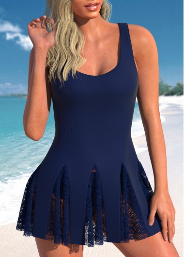 ROTITA Lace Wide Strap Navy One Piece Swimwear