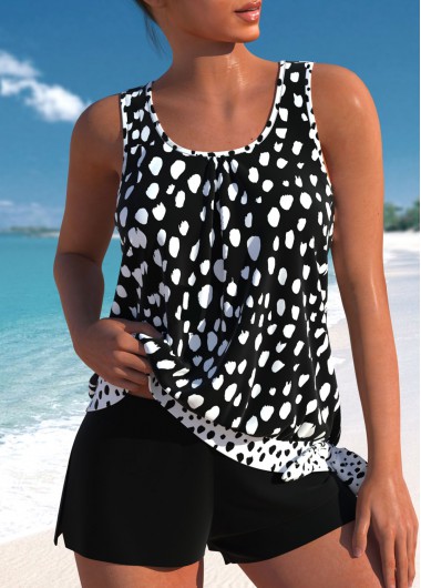 ROTITA Bowknot Black Polka Dot Tankini Set