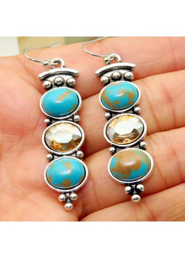 Round Design Turquoise Metal Detail Earrings