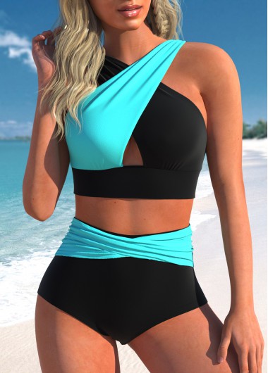 ROTITA Surplice Cutout Front Black Bikini Set