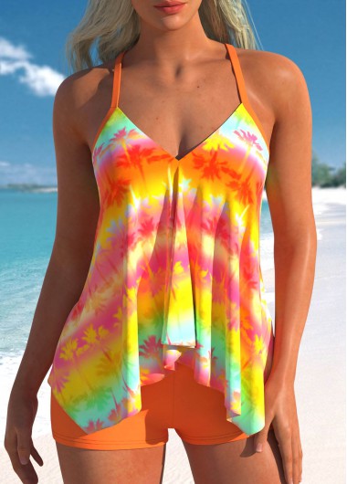 ROTITA Handkerchief Hem Orange Ombre Tankini Set