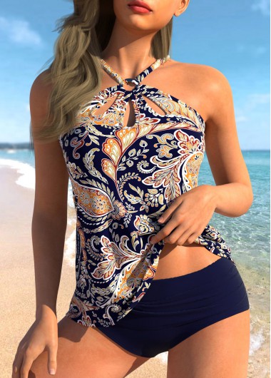 ROTITA Cut Out Navy Circular Ring Paisley Print Tankini Set