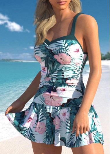 ROTITA Turquoise Floral Print One Piece Swimwear