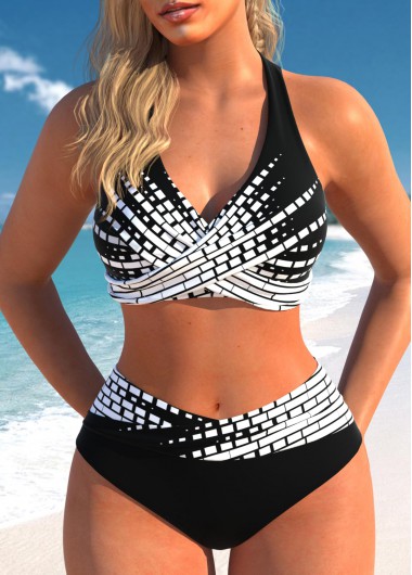 ROTITA Surplice Tie Black Ombre Bikini Set