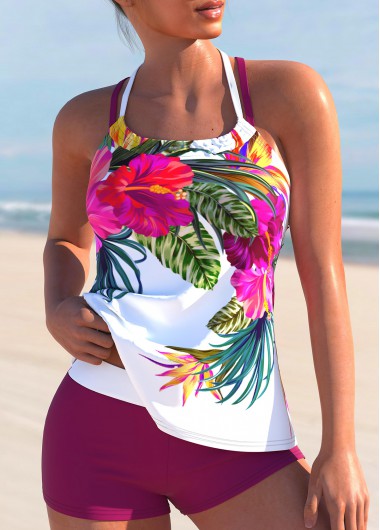 ROTITA Criss Cross Hot Pink Floral Print Tankini Set