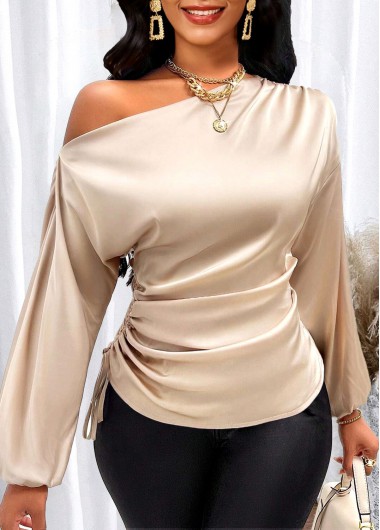 ROTITA Asymmetry Champagne Asymmetrical Neck 3/4 Sleeve Blouse