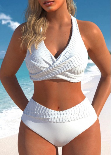 ROTITA Criss Cross Tie Back White Bikini Set