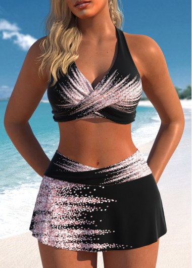 ROTITA Surplice Patchwork Black Ombre Bikini Set