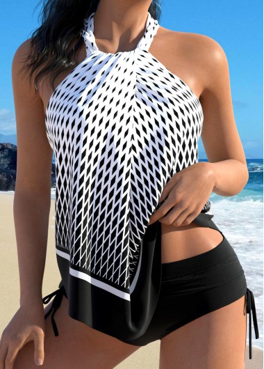ROTITA Tie Black Geometric Print Tankini Set