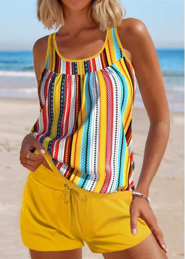 ROTITA Patchwork Eyelet Multi Color Tankini Set