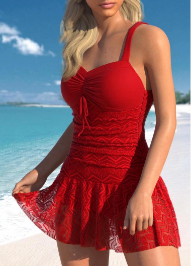ROTITA Lace Red Ruched One Piece Swimwear