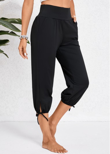 Pocket Black Jogger Elastic Waist High Waisted Pants