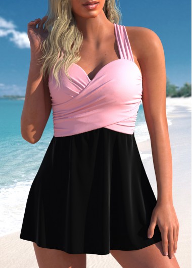 ROTITA Surplice Criss Cross Black Swimdress Top
