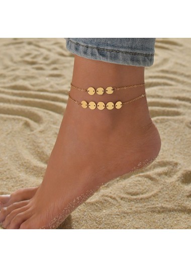 Round Layered Geometric Gold Alloy Anklet