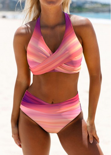 ROTITA Criss Cross Pink Ombre Bikini Set