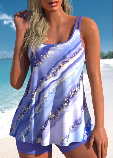 ROTITA Lightweight Light Purple Marble Print Tankini Set