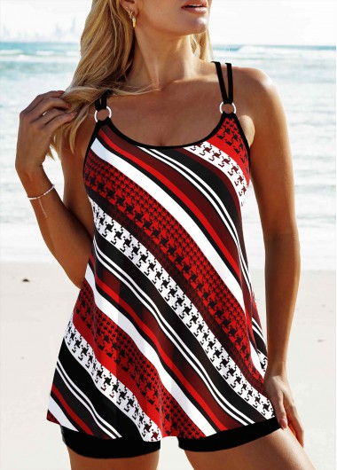 ROTITA Circular Ring Red Striped Tankini Top