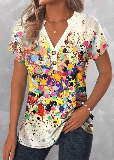 ROTITA Patchwork Dazzle Colorful Print Multi Color T Shirt