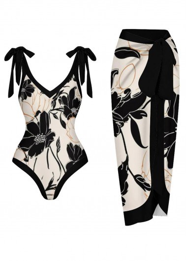 ROTITA Black Floral Print One Piece Swimwear